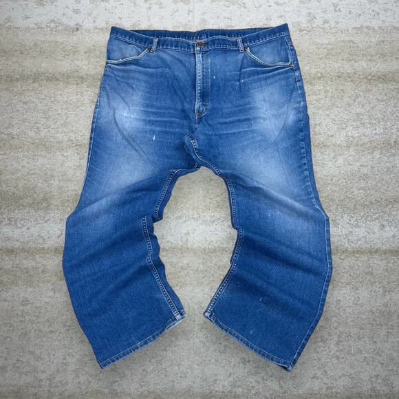 True Vintage 70s Jeans 44x30 Baggy Flared Leg Fit Medium Wash Denim - Picture 2 of 4